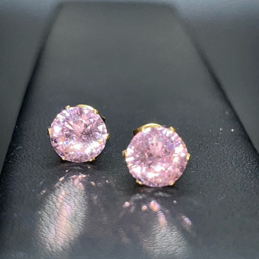 Pink Tourmaline Stud Earrings, October Birthstone Stud Earrings, Round Pink Gems